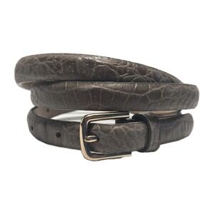 Gray Crocodile Embossed Leather Skinny Belt Gold Buckle Women's Large